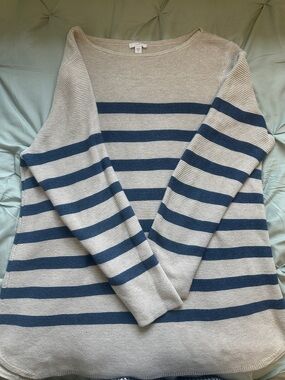J. Jill Cream and Blue Striped Scoopneck Sweater